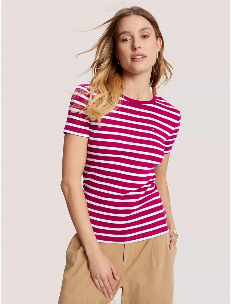 Tommy Hilfiger Favorite Stripe T-Shirt T-Shirts & Polos Italian Wine Multi | 8194-DKGIB