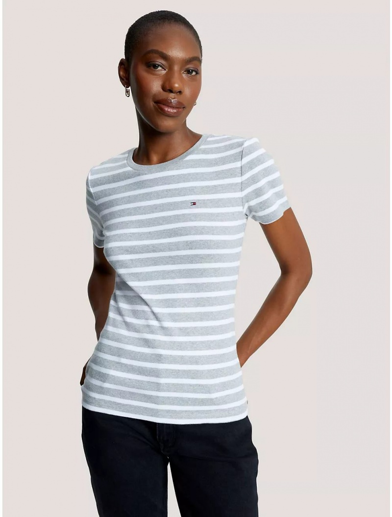 Tommy Hilfiger Favorite Stripe T-Shirt T-Shirts & Polos Grey Heather Multi | 6571-KZHLP