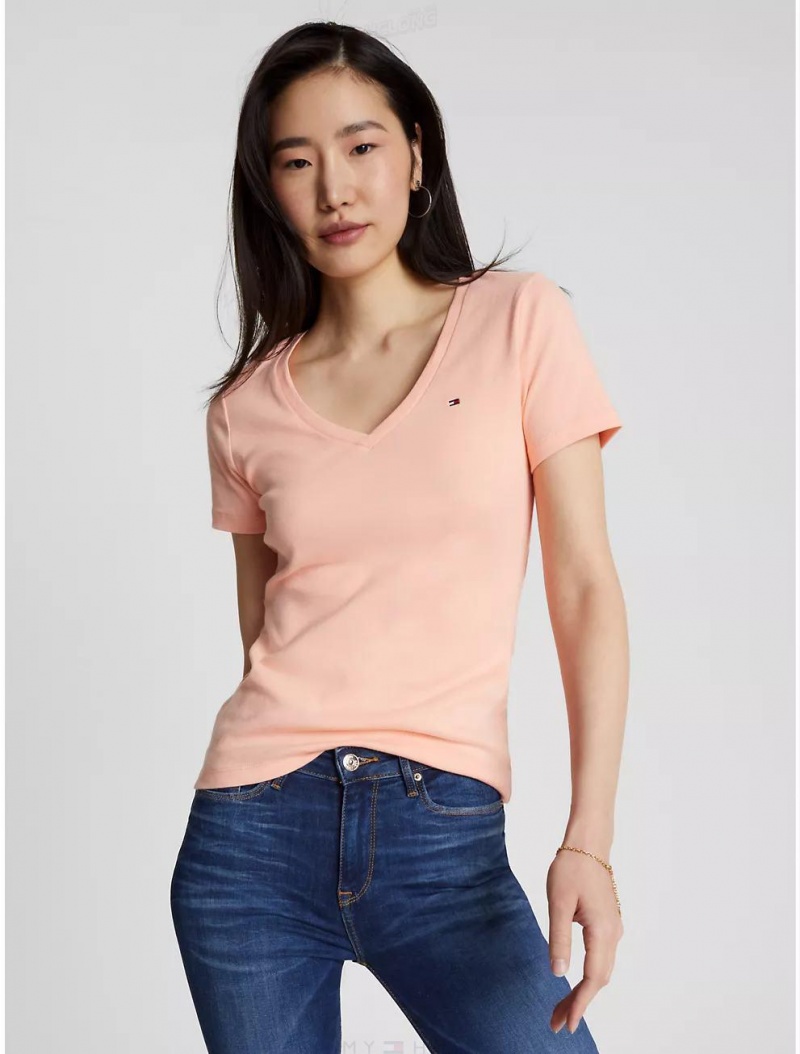 Tommy Hilfiger Favorite V-Neck T-Shirt T-Shirts & Polos Playful Peach | 0265-RNGWK