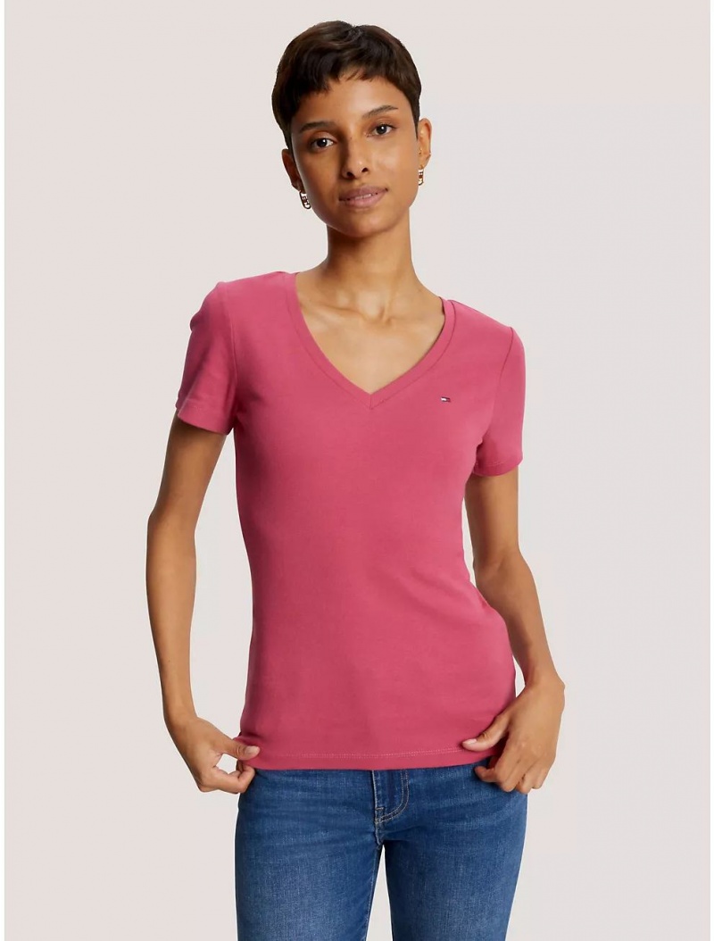 Tommy Hilfiger Favorite V-Neck T-Shirt T-Shirts & Polos Florida Coral | 8425-LTRCU