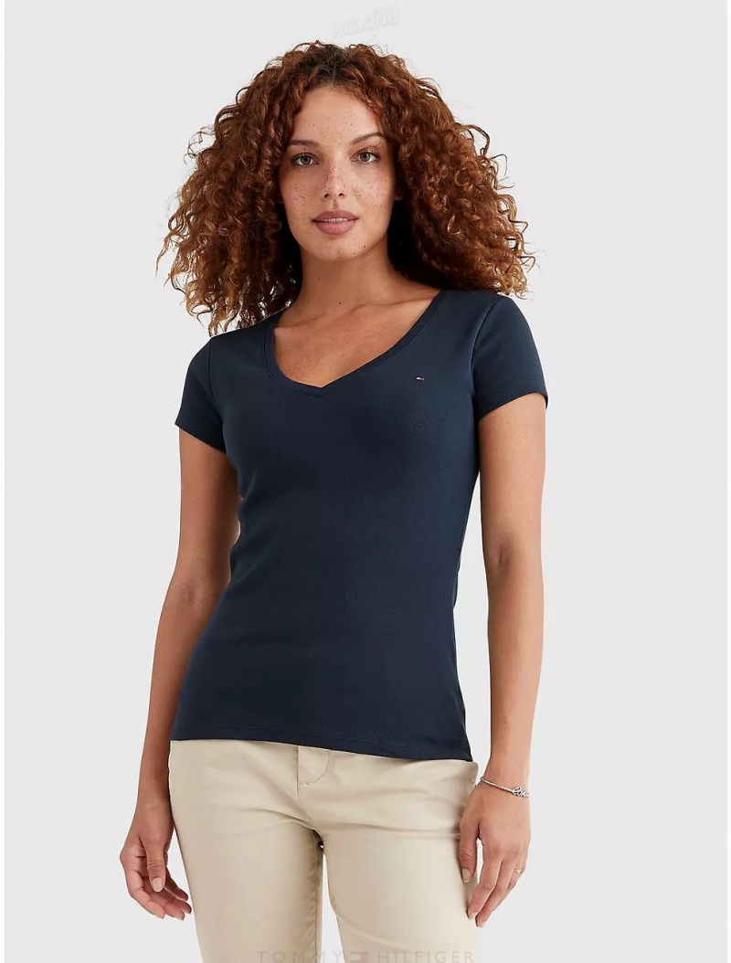 Tommy Hilfiger Favorite V-Neck T-Shirt T-Shirts & Polos Desert Sky | 5348-XPKNG