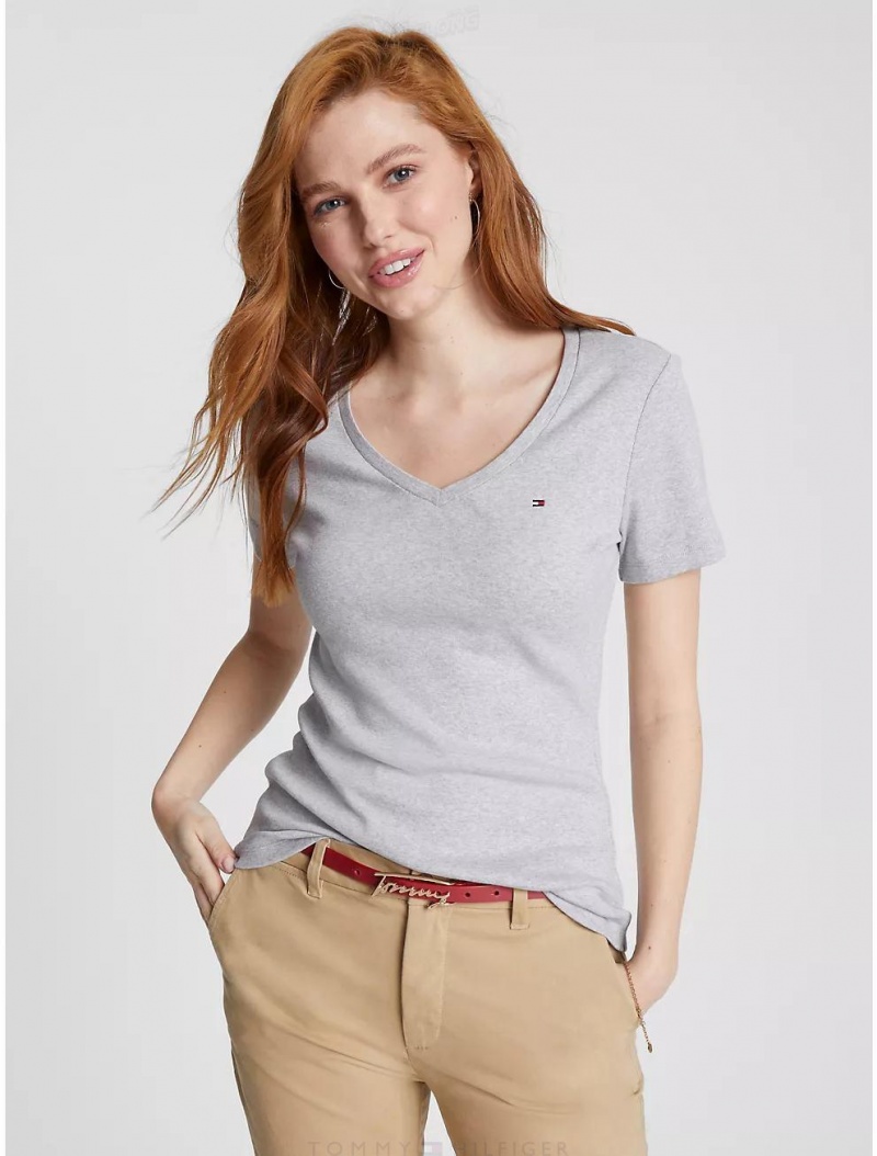 Tommy Hilfiger Favorite V-Neck T-Shirt T-Shirts & Polos Grey Heather | 9407-HRNAD