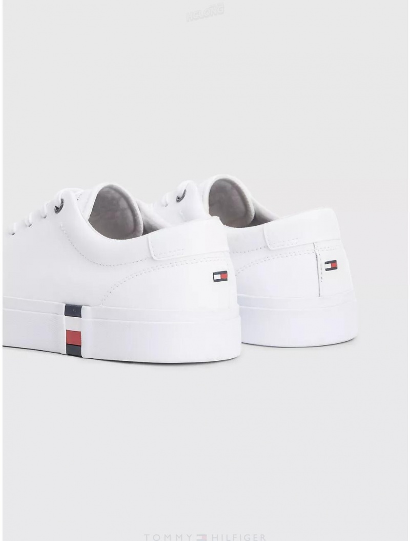 Tommy Hilfiger Flag Accent Leather Sneaker Shoes White | 1986-RLZQE