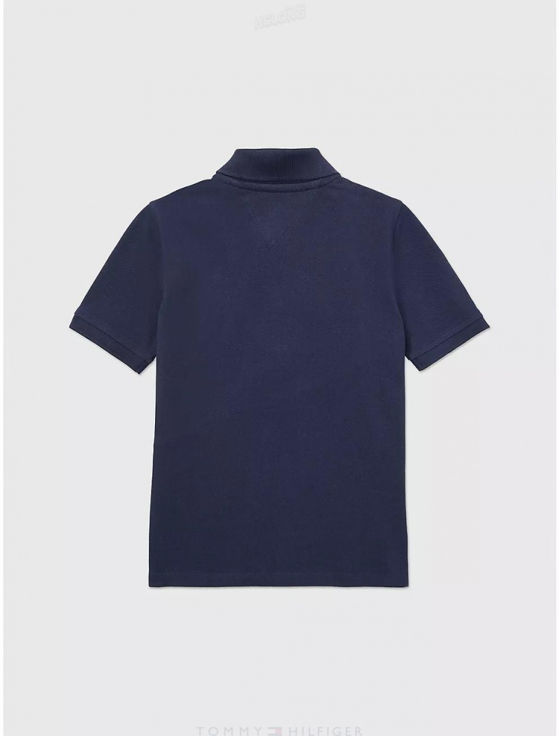 Tommy Hilfiger Flag Block Zip Polo Tops Cobalt Sapphire | 5236-RKFBO