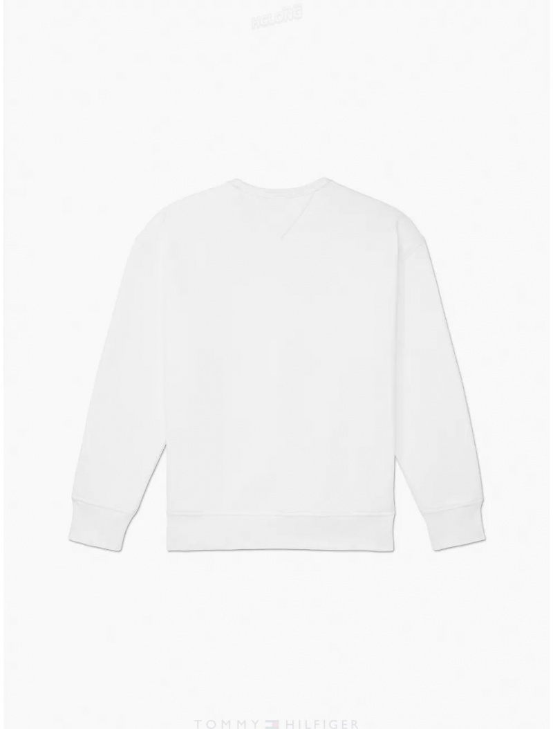 Tommy Hilfiger Flag Crewneck Tops Bright White | 2814-MSAGH