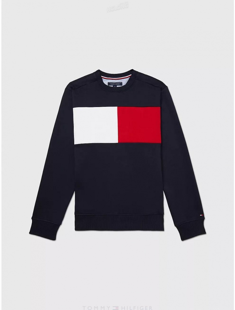 Tommy Hilfiger Flag Crewneck Tops Sky Captain | 8190-ZYNGK