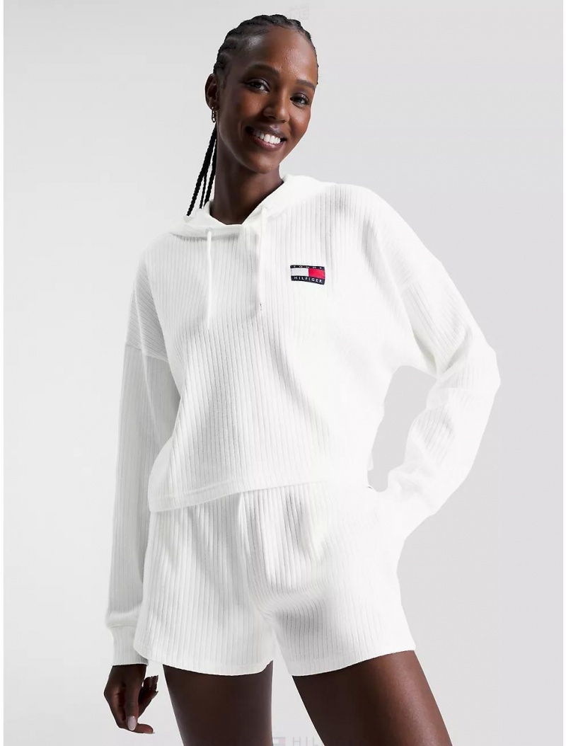 Tommy Hilfiger Flag Hoodie Hoodies & Sweatshirts Ecru | 5912-WPOCQ