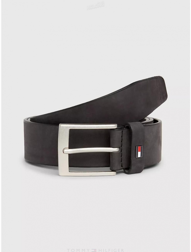 Tommy Hilfiger Flag Leather Belt Belts Black | 3578-SMVDP