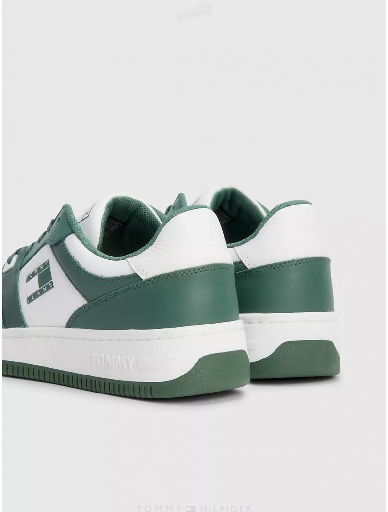 Tommy Hilfiger Flag Leather Sneaker Shoes Urban Green | 2618-VNPUL