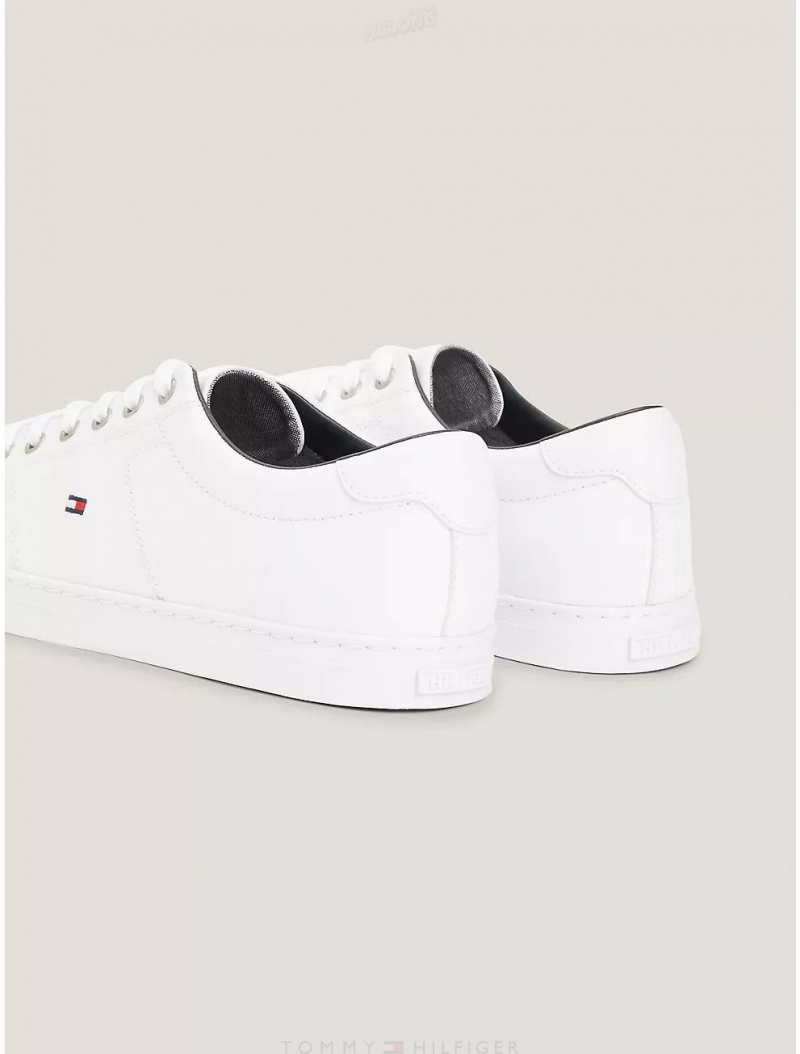 Tommy Hilfiger Flag Leather Sneaker Shoes White | 4780-ICZRH