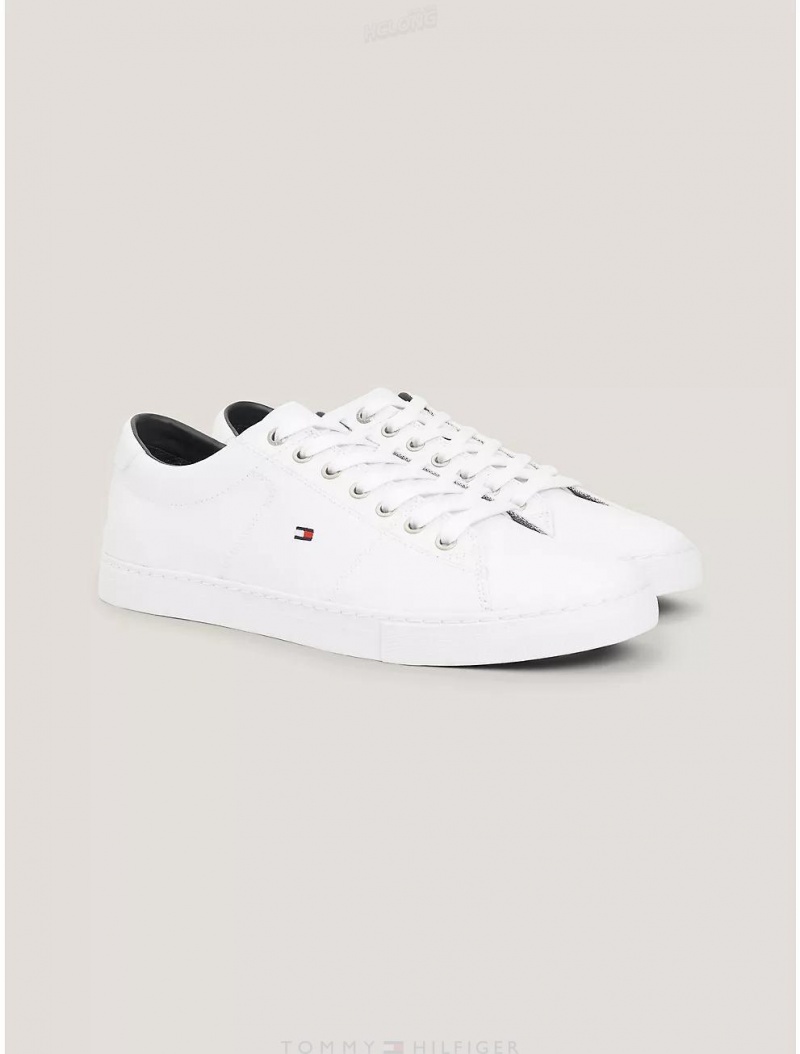 Tommy Hilfiger Flag Leather Sneaker Shoes White | 4780-ICZRH