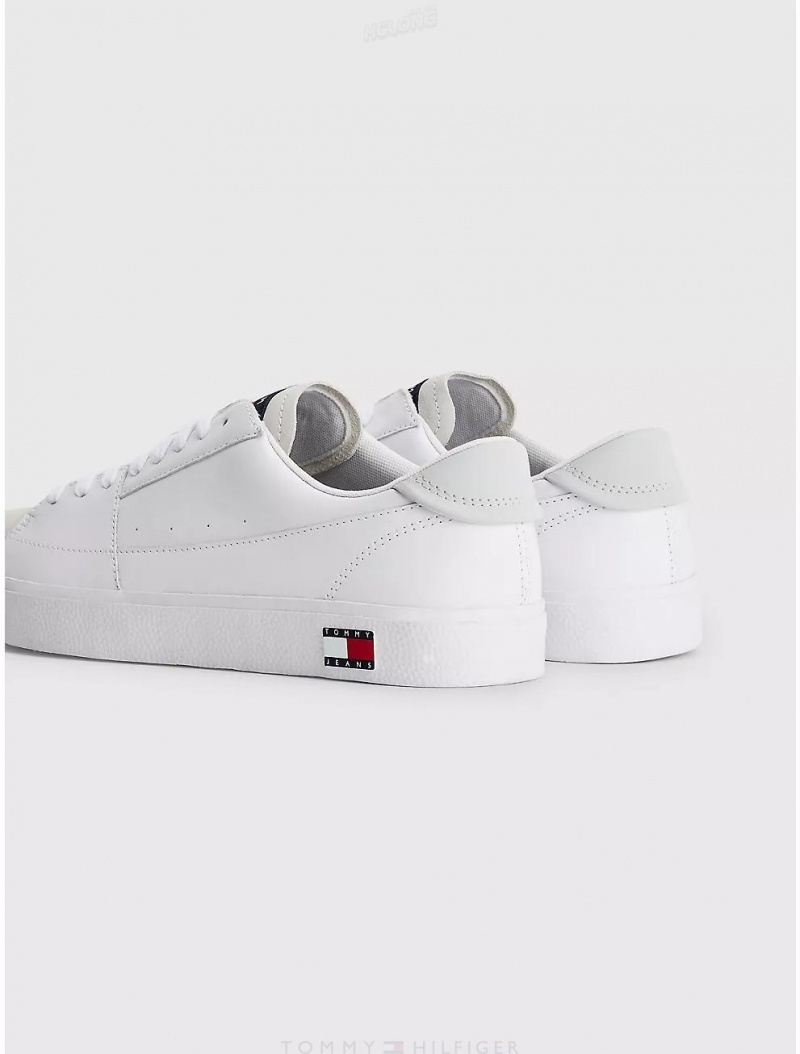 Tommy Hilfiger Flag Leather Sneaker Shoes White | 5693-OTYGP