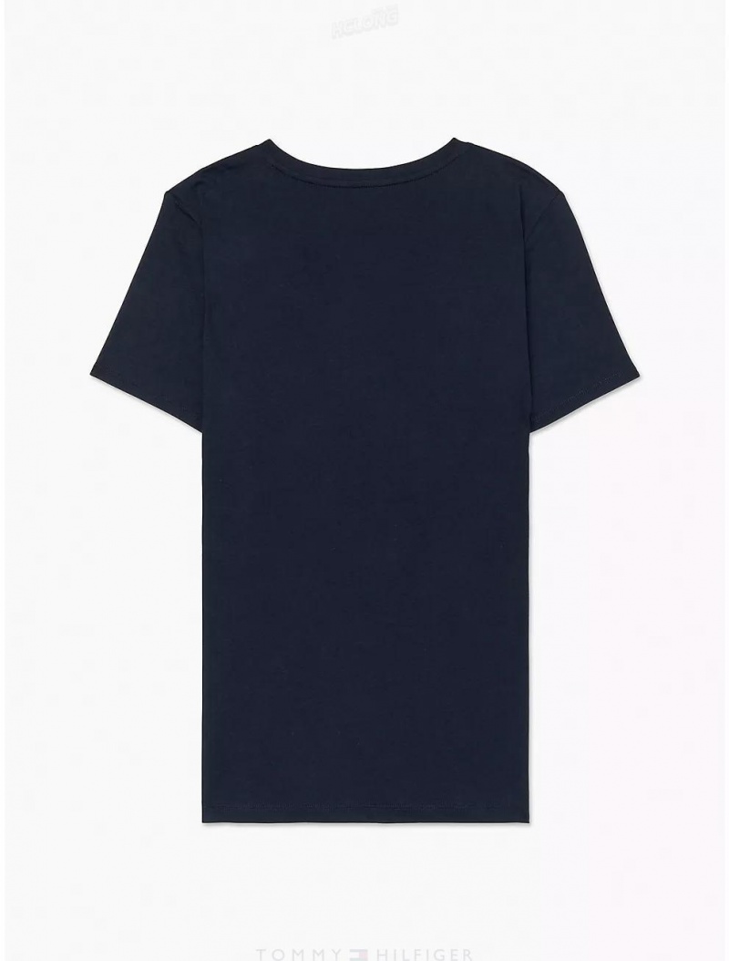 Tommy Hilfiger Flag Logo T-Shirt Tops Masters Navy | 7032-XAYFB