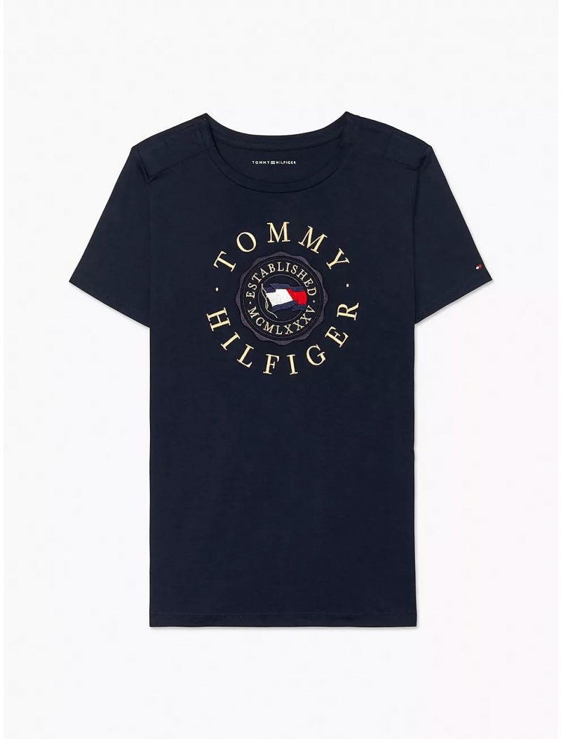 Tommy Hilfiger Flag Logo T-Shirt Tops Masters Navy | 7032-XAYFB