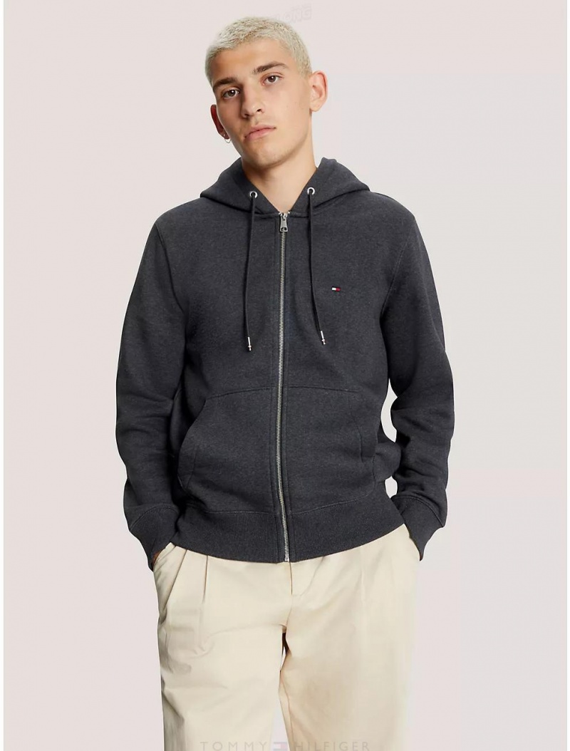 Tommy Hilfiger Flag Logo Zip Hoodie Hoodies & Sweatshirts Grey Heather | 5216-ATVQE