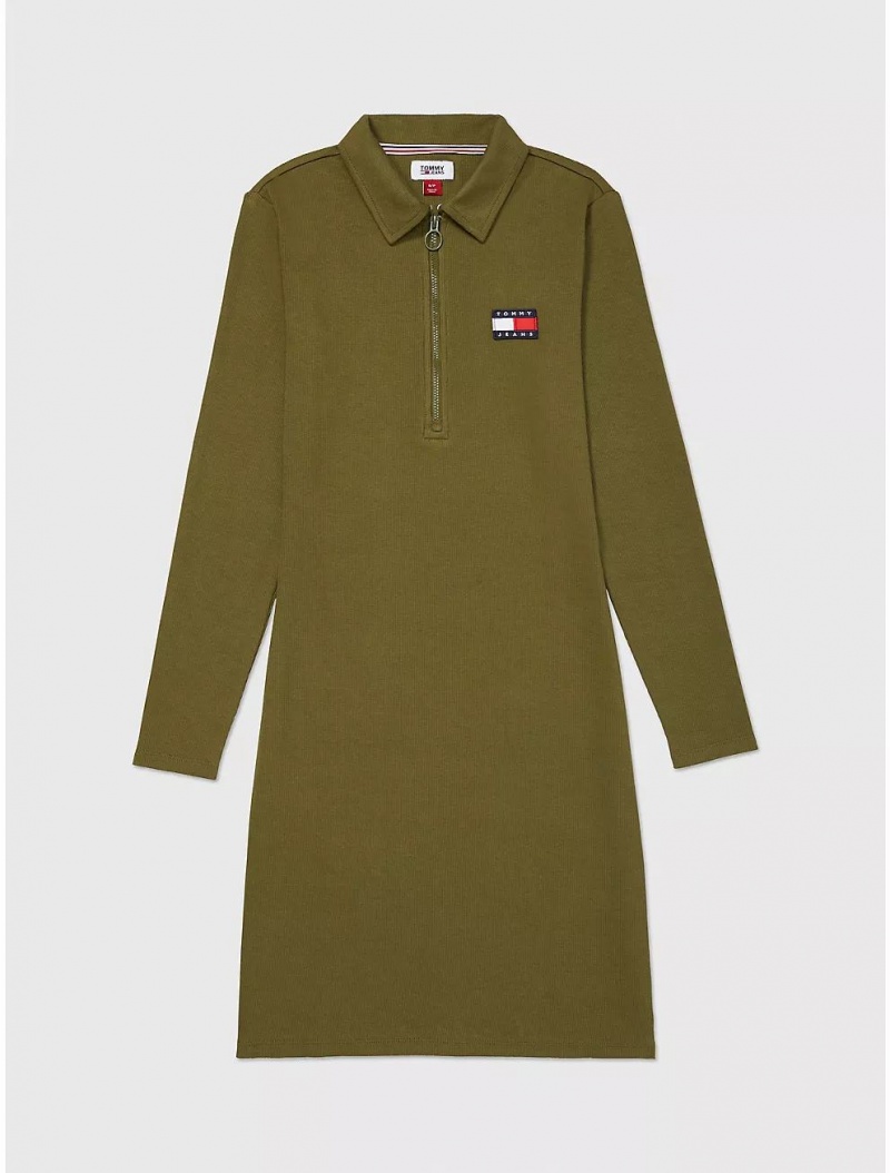 Tommy Hilfiger Flag Long-Sleeve Polo Dress Dresses & Skirts Evergreen Forest | 4097-BECGO