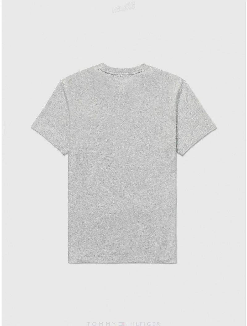 Tommy Hilfiger Flag Pocket T-Shirt Tops Mid Grey Heather | 6570-UFJRS