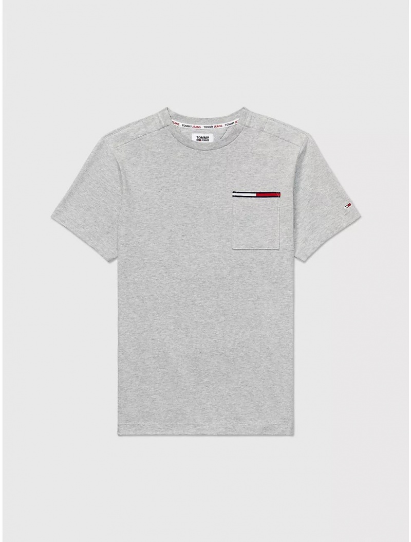 Tommy Hilfiger Flag Pocket T-Shirt Tops Mid Grey Heather | 6570-UFJRS