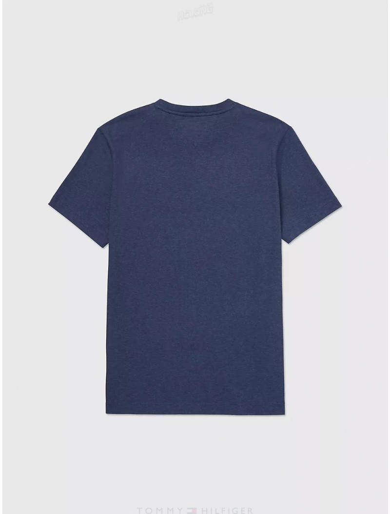 Tommy Hilfiger Flag Pocket T-Shirt Tops Navy Heather | 4916-KNDSM