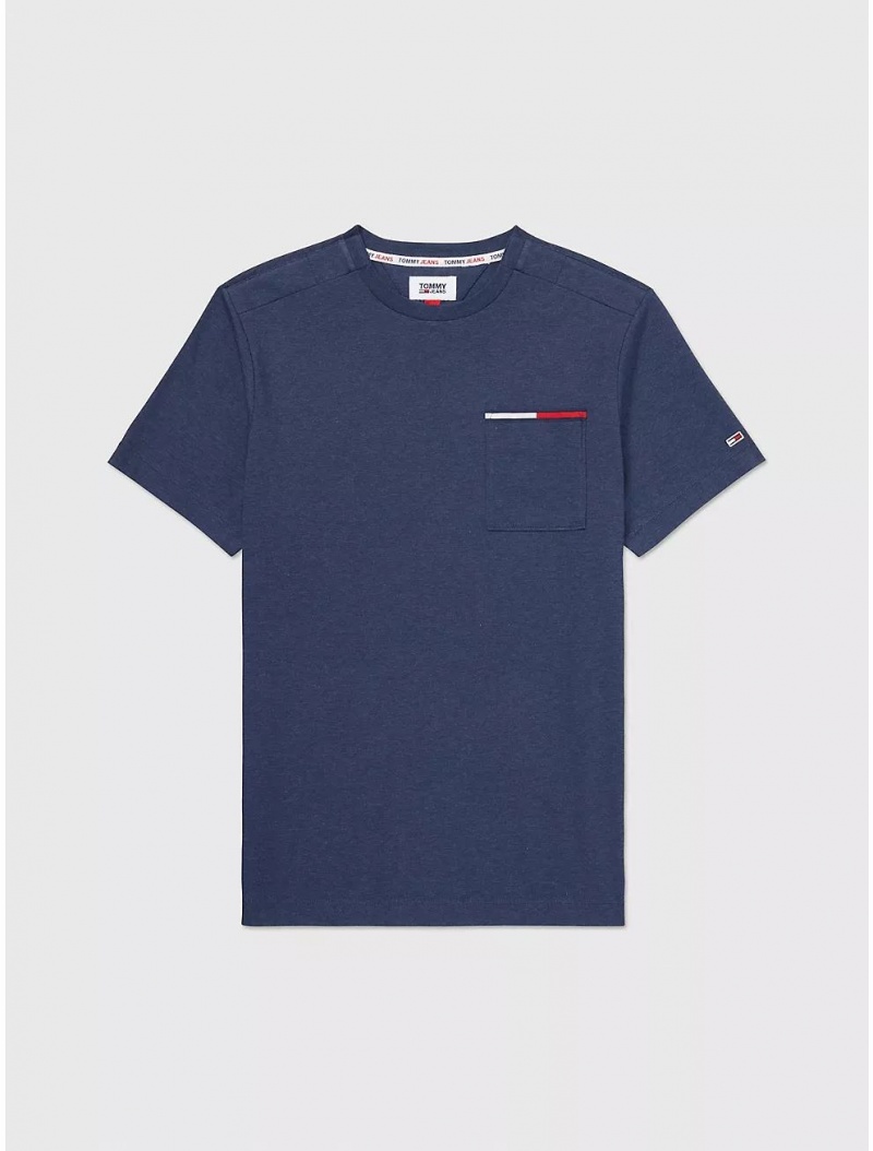 Tommy Hilfiger Flag Pocket T-Shirt Tops Navy Heather | 4916-KNDSM