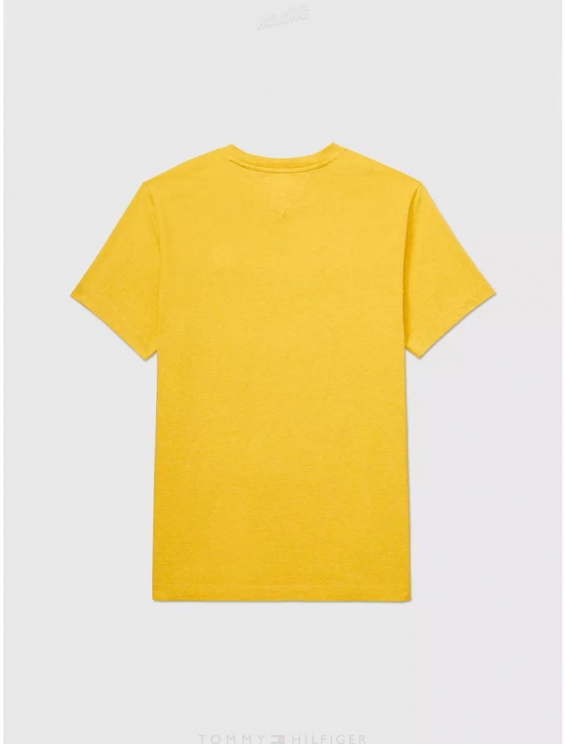 Tommy Hilfiger Flag Pocket T-Shirt Tops Yellow Heather | 7528-AGKZT