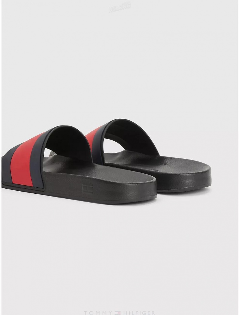 Tommy Hilfiger Flag Pool Slide Shoes Black | 4923-LNBXO