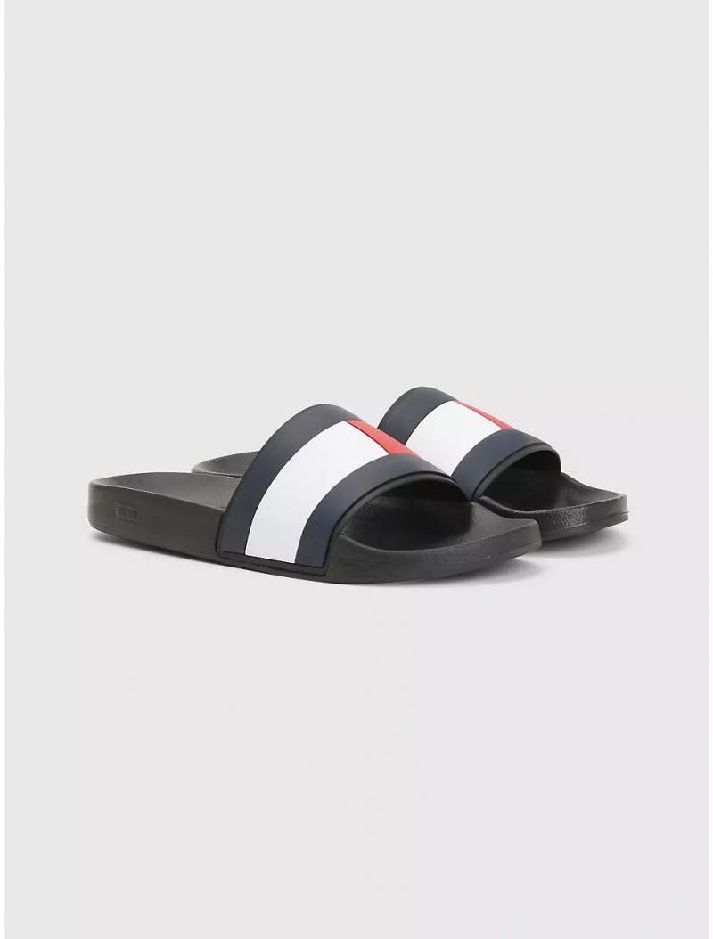 Tommy Hilfiger Flag Pool Slide Shoes Black | 4923-LNBXO