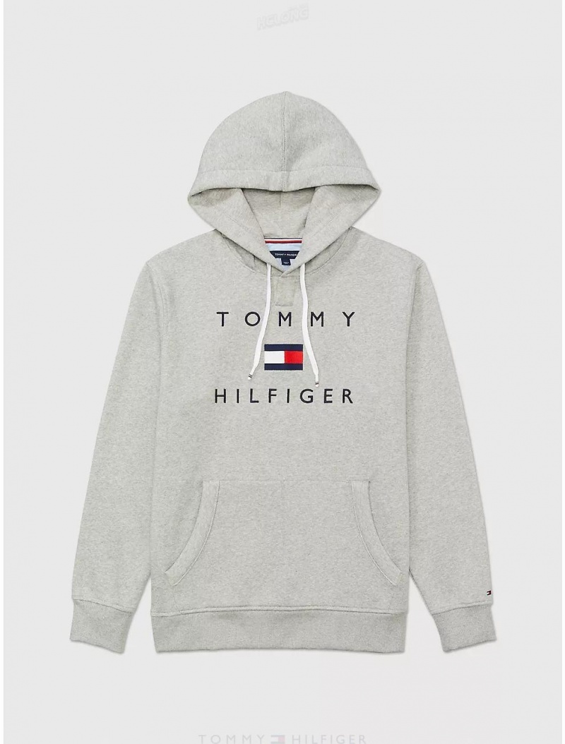 Tommy Hilfiger Flag Pullover Hoodie Tops Medium Grey Heather | 8261-GJMHS