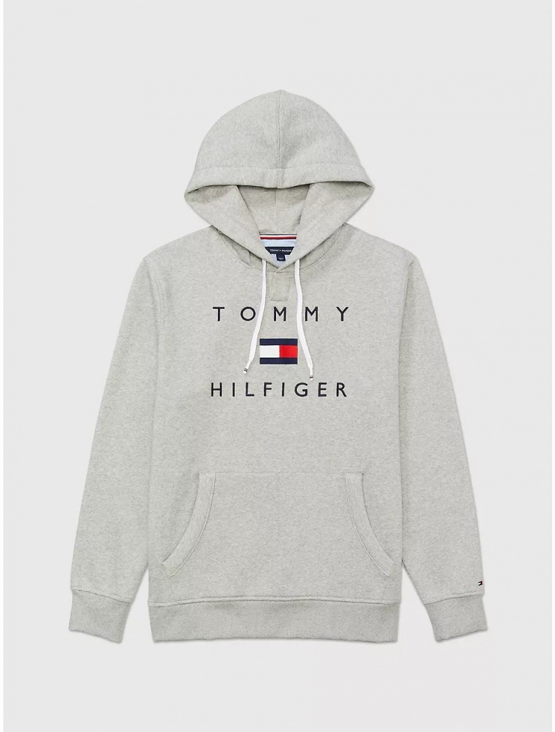 Tommy Hilfiger Flag Pullover Hoodie Tops Medium Grey Heather | 8261-GJMHS