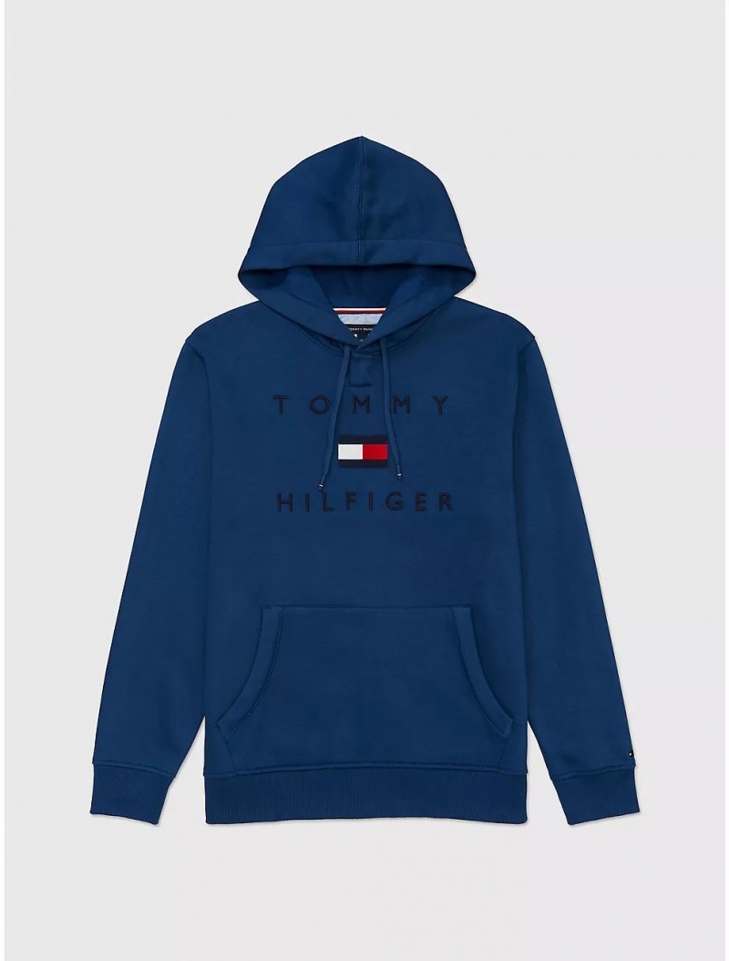 Tommy Hilfiger Flag Pullover Hoodie Tops Blue Jean | 6103-OYVXL