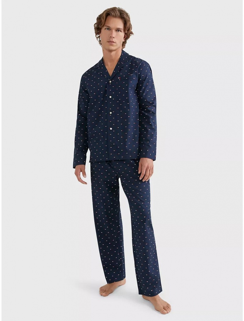 Tommy Hilfiger Flag Sleep Set Sleepwear Dark Navy | 7981-RGKIM