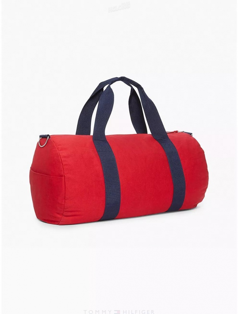 Tommy Hilfiger Flag Stripe Logo Duffle Bags Apple Red | 4695-WZEAJ