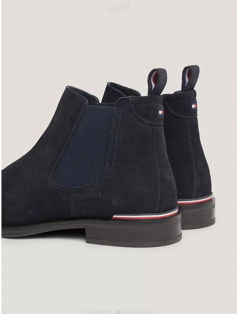 Tommy Hilfiger Flag Stripe Logo Suede Chelsea Boot Shoes Desert Sky | 4096-GLTZF