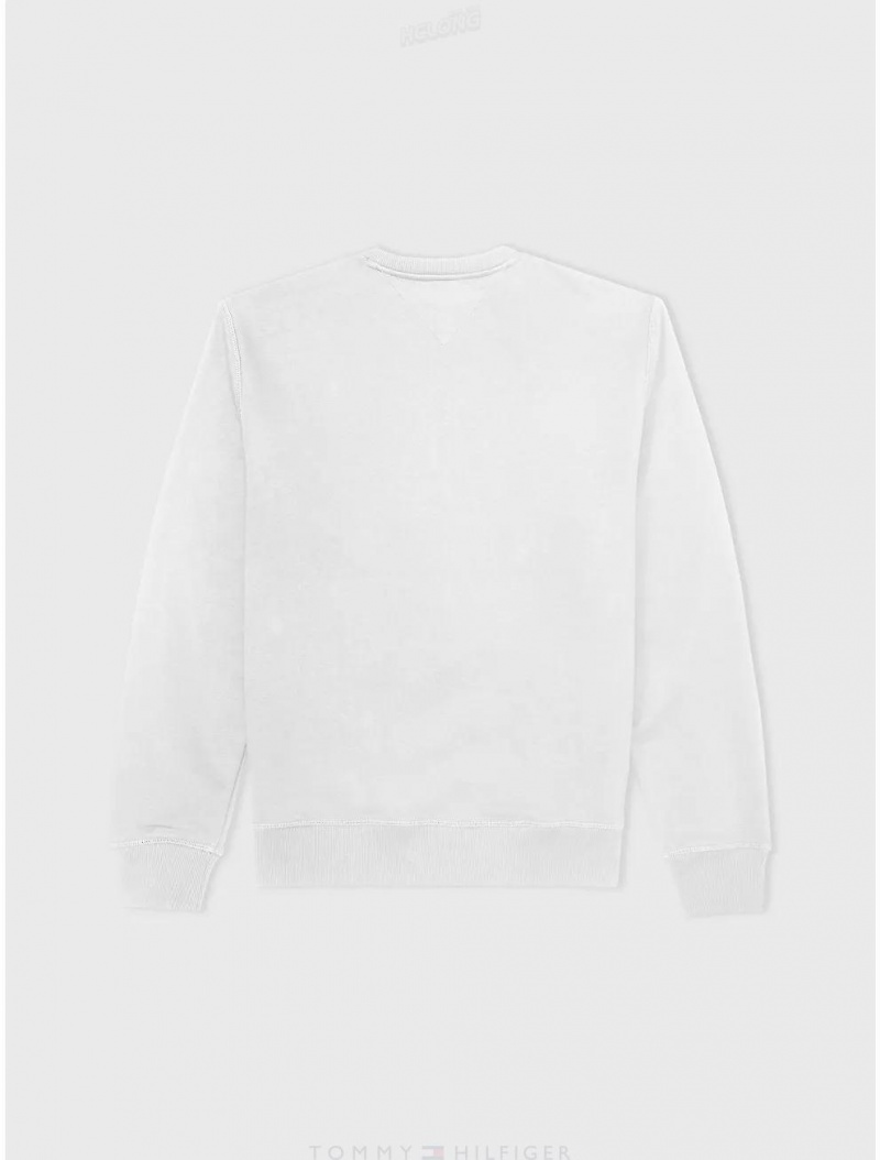 Tommy Hilfiger Flag Sweatshirt Tops Optic White | 6251-MQZCR