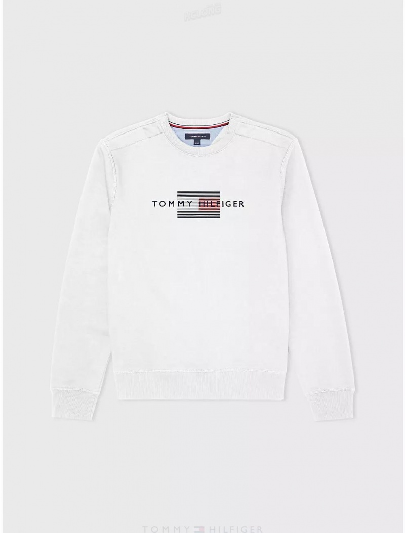 Tommy Hilfiger Flag Sweatshirt Tops Optic White | 6251-MQZCR