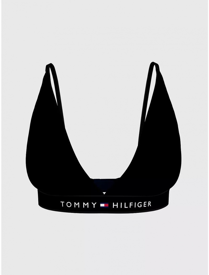 Tommy Hilfiger Flag Unlined Triangle Bralette Bras Black | 1846-YCJIN