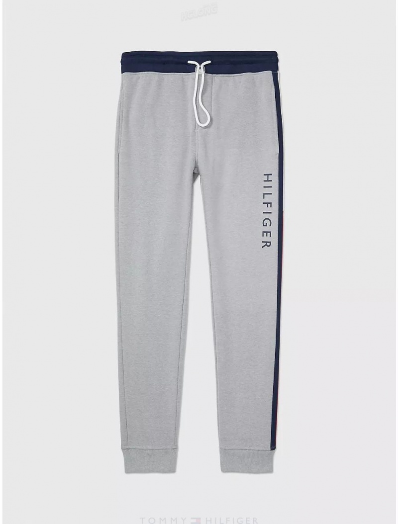 Tommy Hilfiger Fleece Logo Jogger Pant Bottoms Grey Heather | 5249-TWJFP