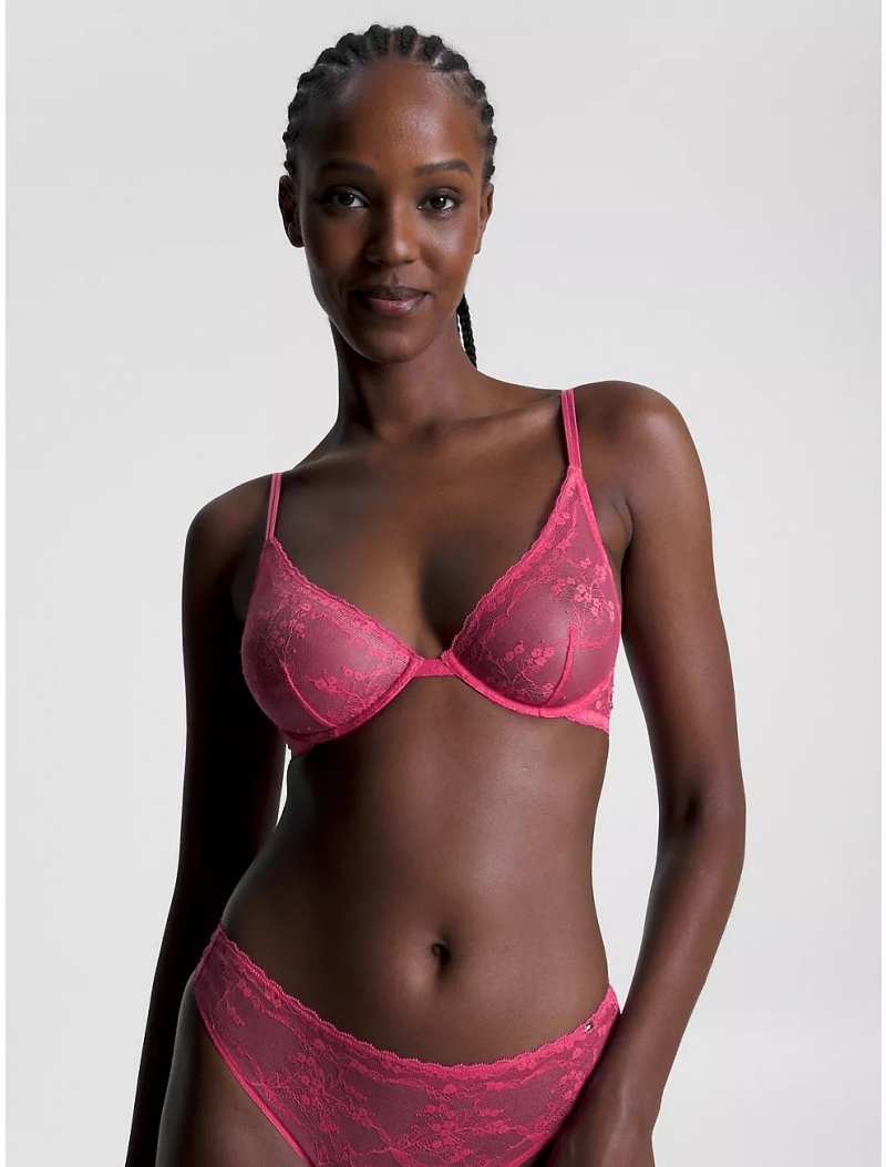 Tommy Hilfiger Floral Lace Plunge Triangle Bra Bras Hot Magenta | 0821-SYQNT