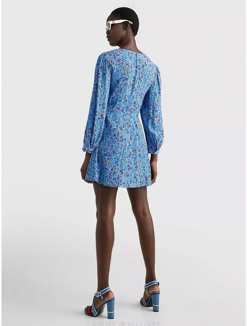 Tommy Hilfiger Floral Long-Sleeve Crepe Dress Dresses & Skirts Coastal Floral Ditsy/ Hydrengea | 6495-TLIVK