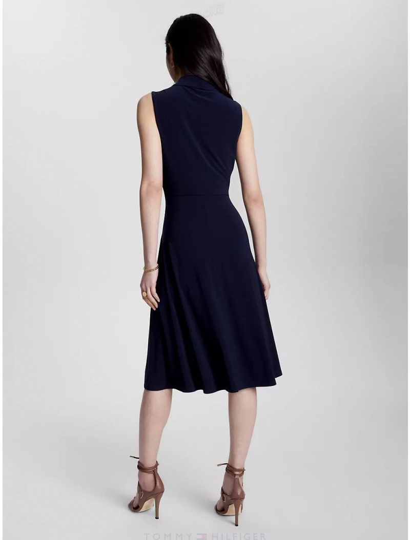 Tommy Hilfiger Front-Knot Sleeveless Midi Dress Dresses & Skirts Sky Captain | 4617-JZMEK