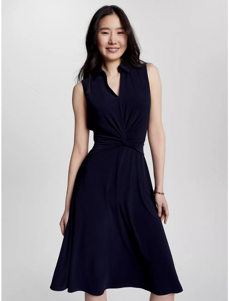 Tommy Hilfiger Front-Knot Sleeveless Midi Dress Dresses & Skirts Sky Captain | 4617-JZMEK