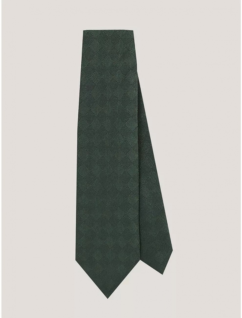 Tommy Hilfiger Geometric Print Tie Ties Classic Green / Black Warp | 0689-CBKRF