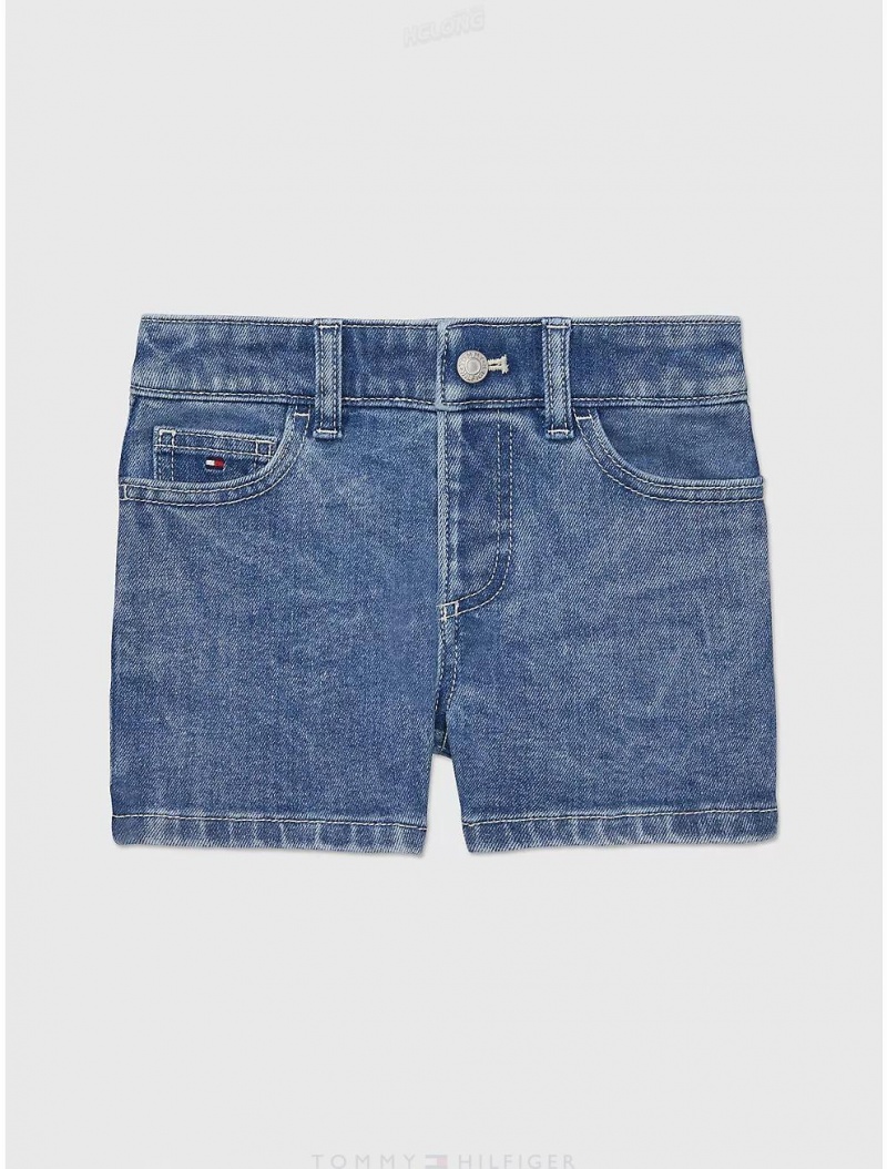 Tommy Hilfiger Girlfriend Denim Short Bottoms Medium Wash | 0746-RJLHM