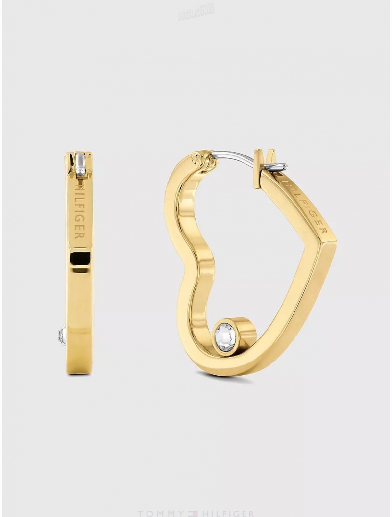 Tommy Hilfiger Gold-Tone Heart Earring Jewelry Gold | 0527-IKUDA