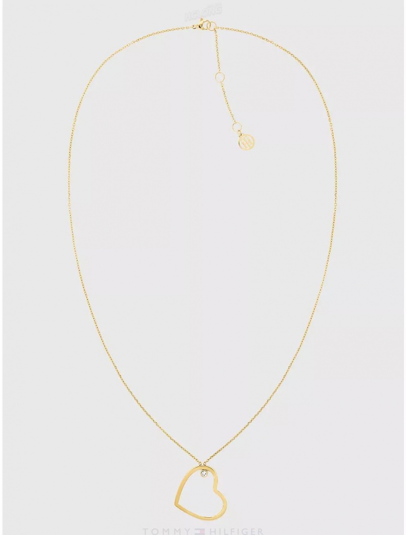 Tommy Hilfiger Gold-Tone Heart Necklace Jewelry Gold | 8417-DQZFY