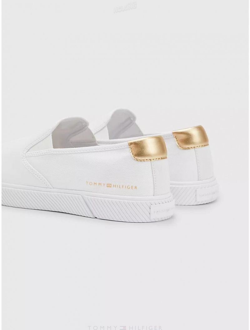 Tommy Hilfiger Gold Accent Slip-On Sneaker Shoes White | 6735-MYSXK