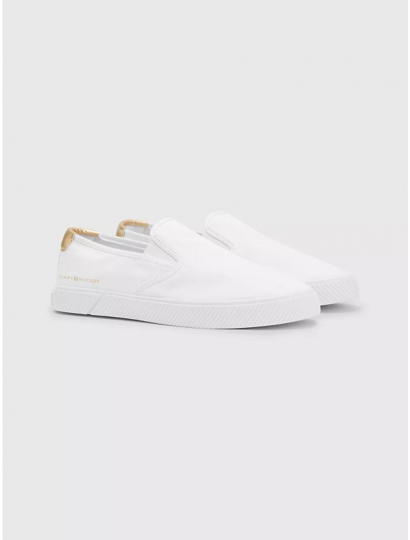 Tommy Hilfiger Gold Accent Slip-On Sneaker Shoes White | 6735-MYSXK