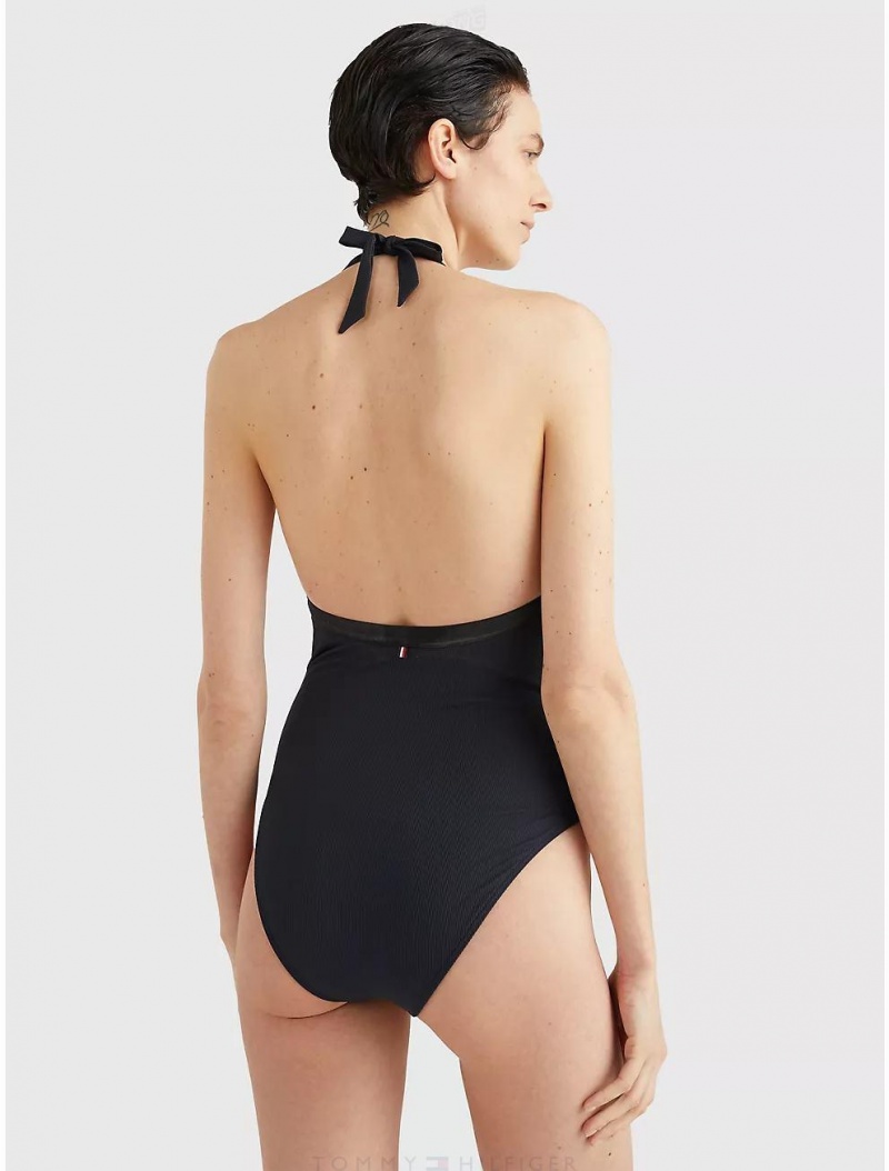 Tommy Hilfiger Halter One-Piece Swimsuit Swimwear Black | 4695-RPJEA