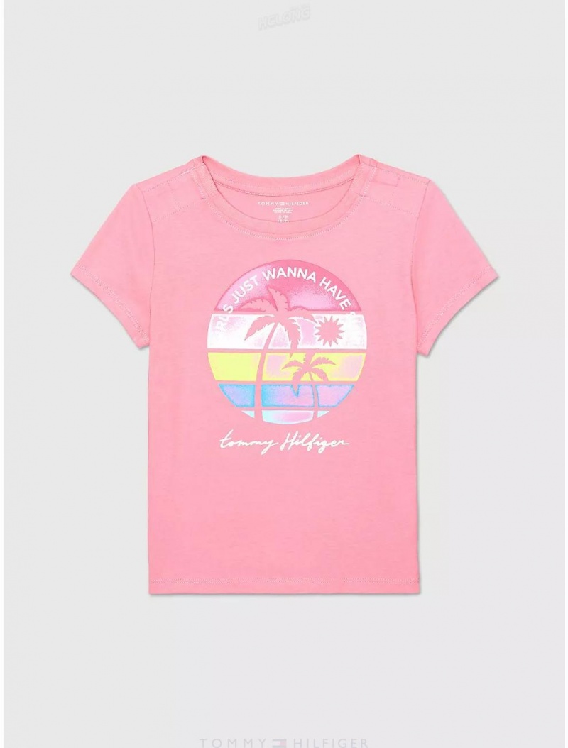 Tommy Hilfiger Have Sun T-Shirt Tops Popular Pink | 6715-OETPA