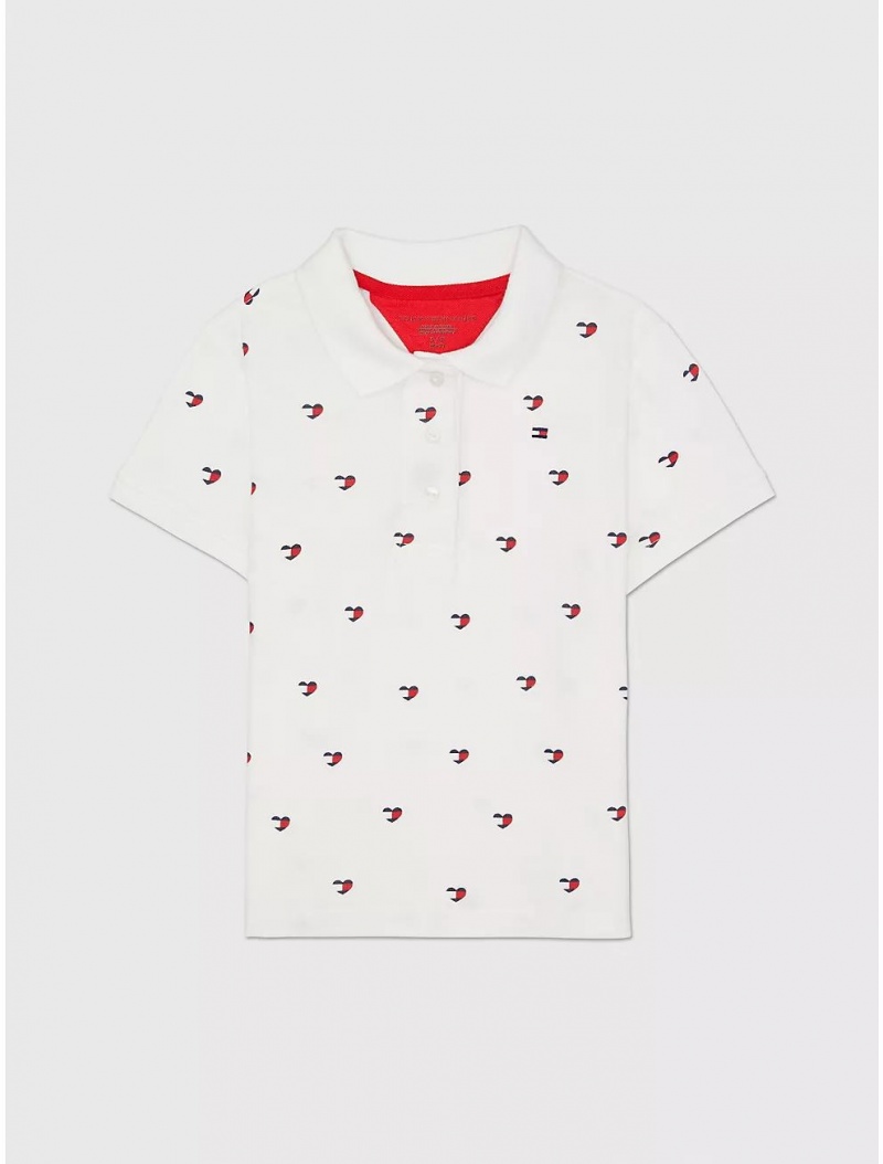 Tommy Hilfiger Hearts Polo Tops Fresh White Multi | 8123-FKGPE